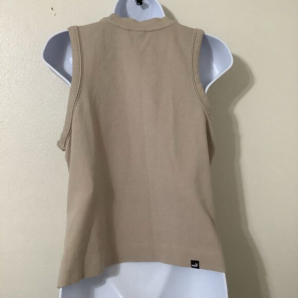 Puma Beige Sporty Athletic Yoga Running Logo Monogram Sleeveless Workout Top L - Picture 4 of 8